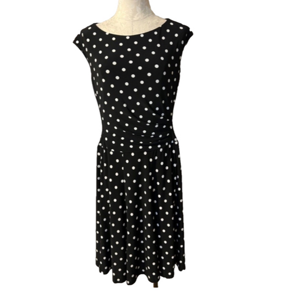 Ralph Lauren Dress 10 Black Polka Dot Washable Stretch Career Church - Picture 1 of 10